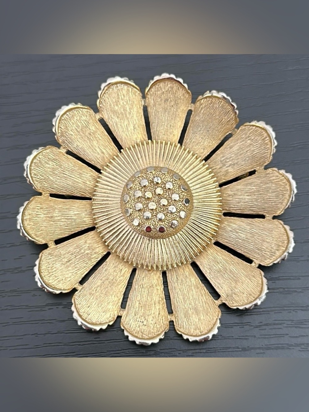 1970’s Sarah Coventry Satin Gold Oversized Flower Statement Brooch